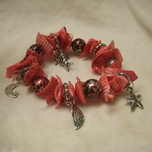 Handmade Scallop Shell Beads & Charm Bracelet